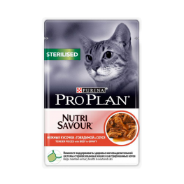 ПРО ПЛАН Влажный корм Purina Pro Plan для стерилизованных кошек и кастрированных котов, говядина, пауч, 85 г